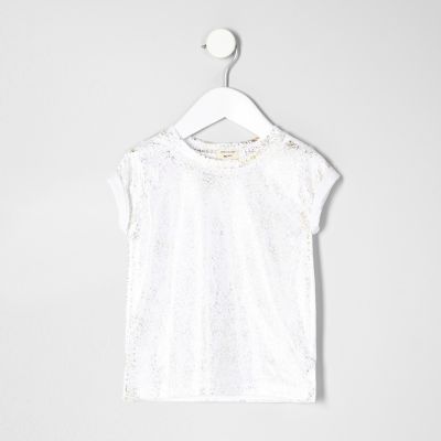 Mini girls white sparkly T-shirt